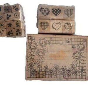 Rubber & Wood Stamp Lot Hearts Flowers Craft Supplies Artsy Creativity Boost